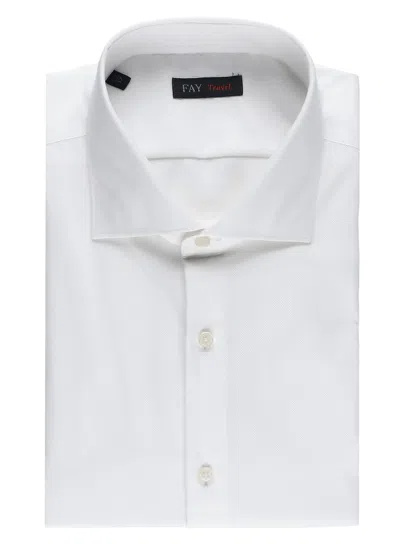 Fay Straight Cut Cotton Shirt Buttoned Cuffs In White