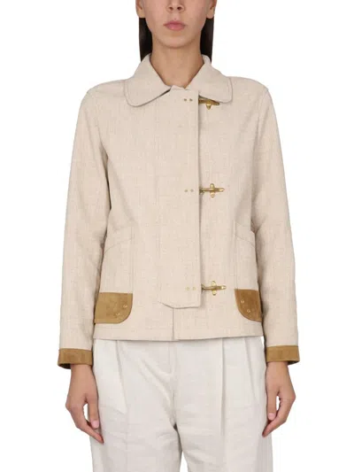 Fay Contrasting-trim Fitted Jacket In Beige