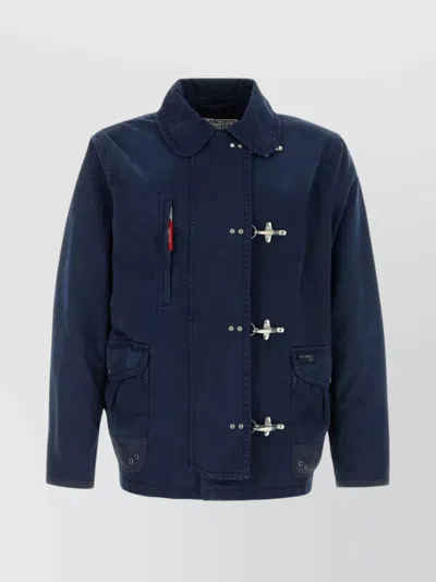 Fay Twill Jacket With Buttoned Collar And Front Pocket In Blue