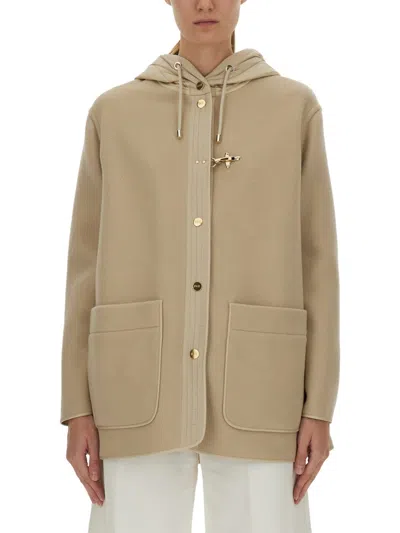 Fay Two-material Wool And Cashmere Caban Coat In Brown