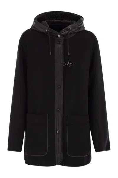 Fay Women Two-material Wool And Cashmere Caban Coat In Black