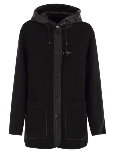 Fay Two-material Wool And Cashmere Caban Coat In Black