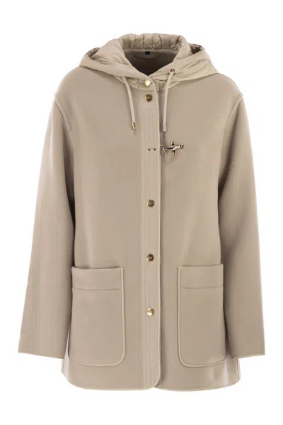 Fay Women Two-material Wool And Cashmere Caban Coat In Brown