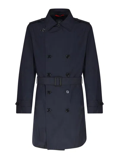 Fay Unlined Double-breasted Trench Coat In Blue