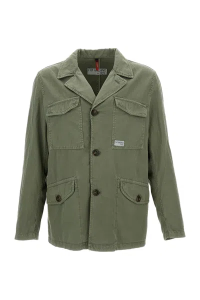 Fay Unlined Green Gabardine Jacket With Flap Pockets And Gusseted Elbows In Pink