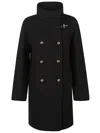 Fay Long Wool Double-breasted Coat In Nero