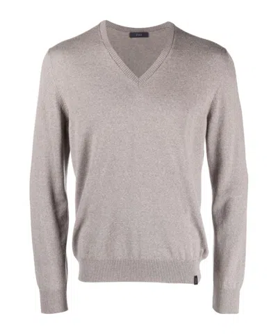 Fay V-neck Fine-knit Sweatshirt In Gray