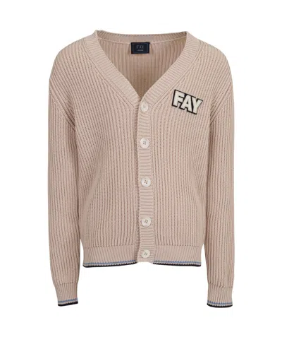 Fay V-neck Knitted Cardigan In Nude
