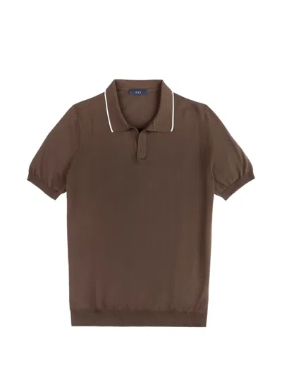 Fay V-neck Piping T-shirt In Brown