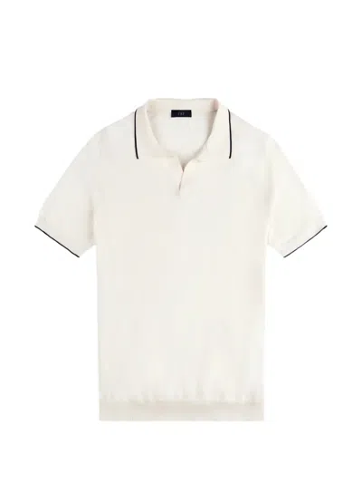 Fay V-neck Piping T-shirt In White