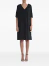 Fay Knee Length Dress Puff Sleeves V Neckline In Black