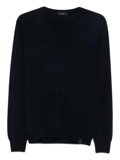 Fay V-neck Ribbed Sweater In Black