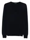 Fay Round Neck Fine Wool Sweater With Ribbed Detailing In Blue