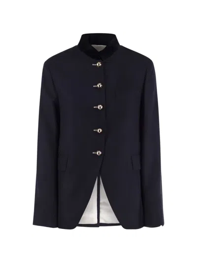 Fay Velvet-collar Blazer In Blue