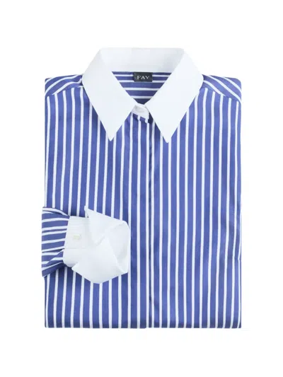 Fay Vertical-stripe Contrast-collar Shirt In Blue