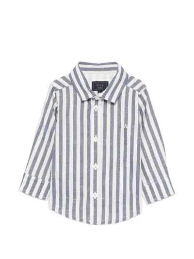 Fay Babies' Vertical-stripe Logo-embroidered Shirt In Blue