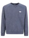 Fay Vintage Wash Crew Neck Sweatshirt With Chest Pocket In Gray