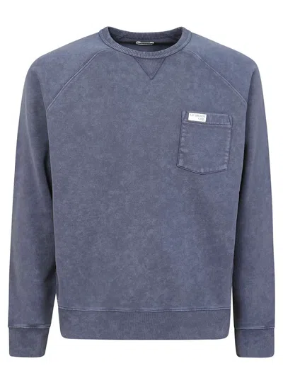 Fay Vintage Wash Crew Neck Sweatshirt With Chest Pocket In Gray