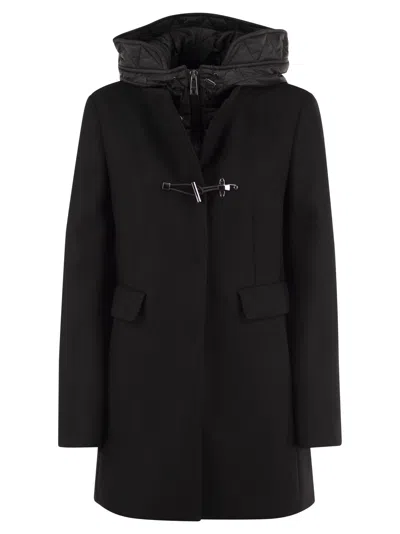 Fay Virgin Wool And Cashmere Blend Coat With Padded Hood In Black
