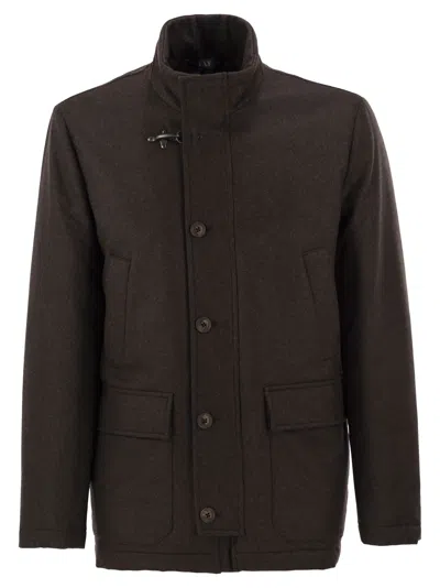 Fay Hook-fastening Suede-detail Jacket In Brown