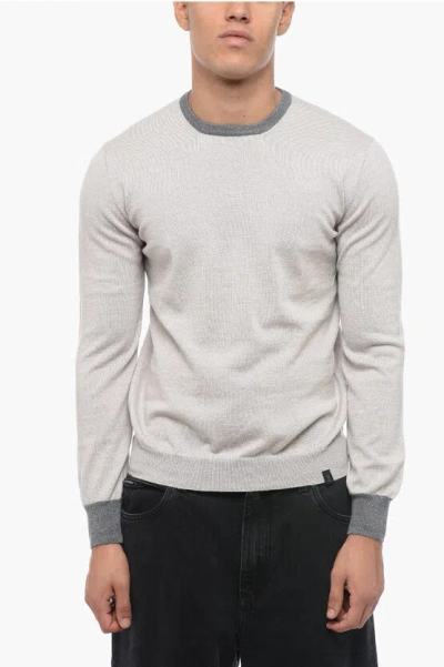 Fay Virgin Wool Sweater With Contrasting Edges And Patches In Grey