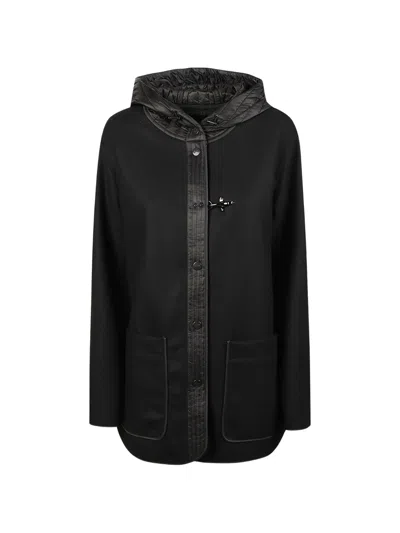 Fay Virgin Wool-cashmere Quilted Hood Coat In Black