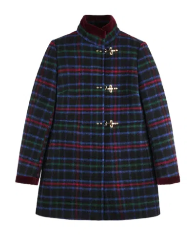 Fay Virginia Coat In Check Wool Fabric In Multi