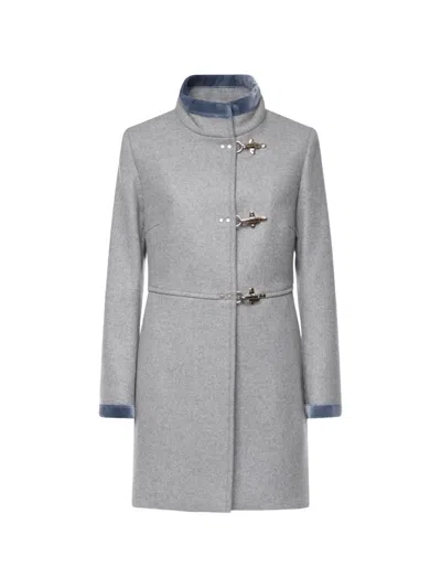 Fay Virginia Hook-fastening High-neck Coat In Gray