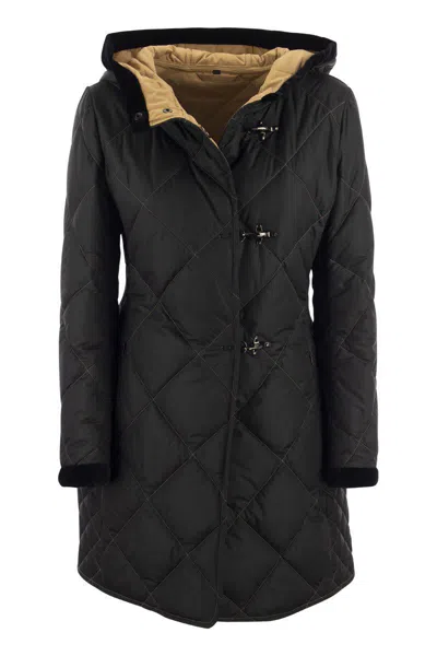Fay Virginia Quilted Coat With Hood In Nero