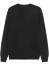 Fay Round Neck Fine Wool Sweater With Ribbed Detailing In Green