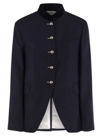 Fay Viscose And Wool Blend Jacket With Contrasting Collar In Blue