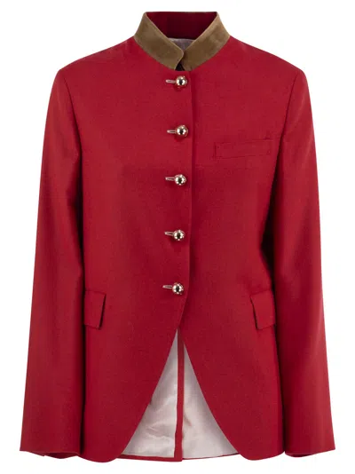 Fay Viscose And Wool Blend Jacket With Contrasting Collar In Red