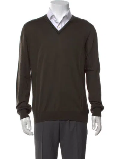 Pre-owned Fay V-neck Long Sleeve T-shirt In Green