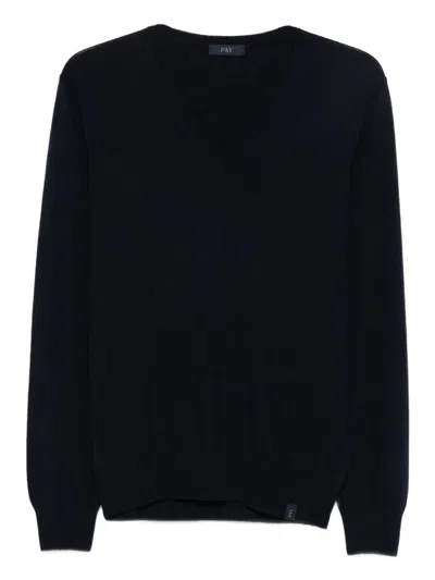 Fay V-neck Ribbed Sweater In Blue