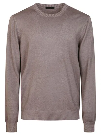 Fay Walnut Virgin Wool Sweater With Iconic Embroidered Logo In Brown