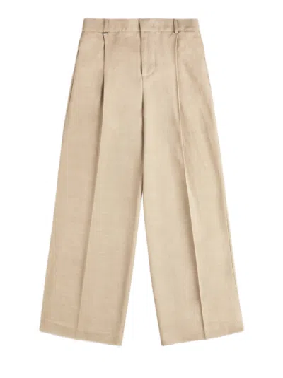 Fay Washed-effect Viscose And Linen Gabardine Trousers With Metal Logo Detail In Neutral