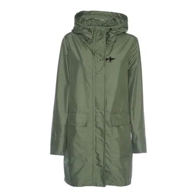 Fay Water-repellent Technical Poplin Parka With Concealed Snap Pockets In Green