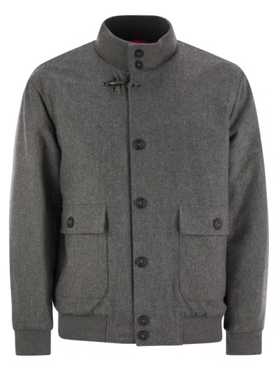 FAY WATER-REPELLENT WOOL FLANNEL BOMBER JACKET