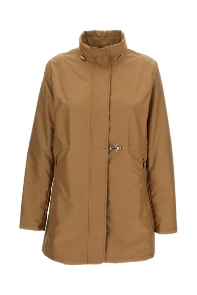 Fay Water-repellent Poplin Overcoat With Adjustable Features In Brown
