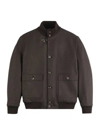 Fay Water-repellent Wool Carded Flannel Bomber Jacket In Black