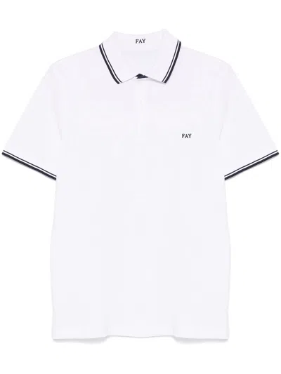 FAY WHITE COTTON PIQUE POLO SHIRT