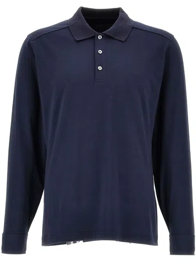 Fay White Cotton Polo Shirt In Blue