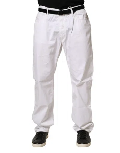 Pre-owned Fay White Cotton Stretch Straight Casual Men Denim Trouser Men's Jeans ()