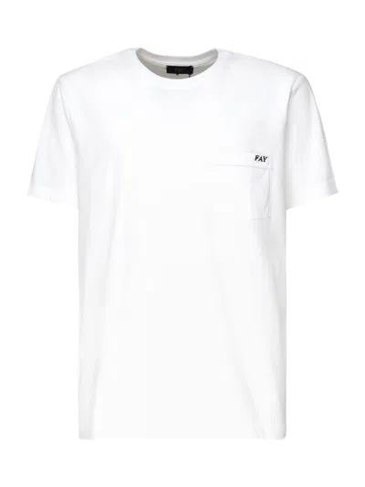 FAY FAY WHITE EMBROIDERED LOGO T SHIRT