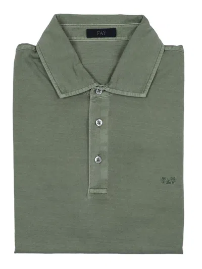 Fay White Frosted Embroidery Cotton Polo In Green