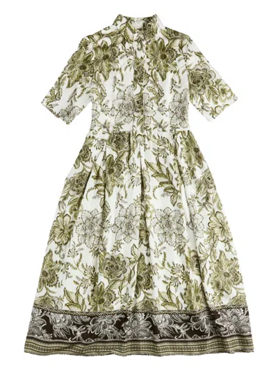 Fay White Green Cotton Floral Print Dresses In Multi
