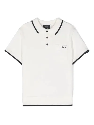 Fay Kids' Logo-embroidered Polo Jumper In White