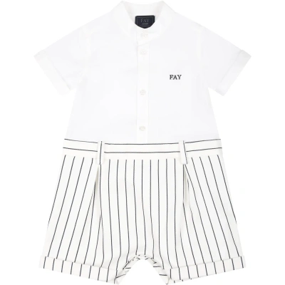 Fay Babies' 细条纹logo刺绣连体短裤 In White