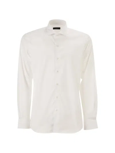 Fay Men Regular Fit Shirt In Stretch Poplin In White