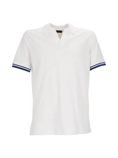 Fay White Striped Cuffs V Neck Polo Shirt